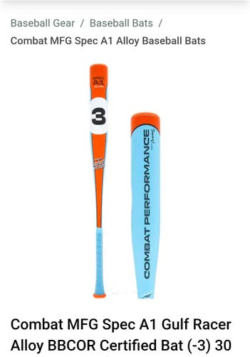 2025 Combat MFG Spec A1 Alloy BBCOR Certified Bat (-3) 28 oz 31" (New)