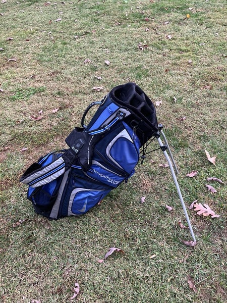 8 Way Nike Extreme Sport Golf Stand Carry Cart Bag Blue Silver With Rain Cover