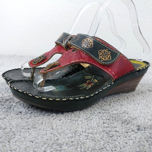 Corkys Elite Sandals Womens Size 8 Shoes Wolff Island Leather Thong Black Red