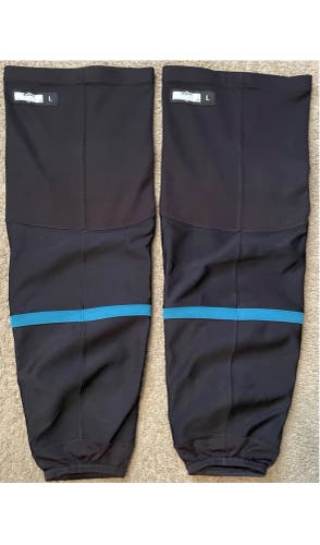 CCM Pro Stock San Jose Sharks Barracuda Senior Large Black Teal Socks (Used)