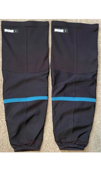 CCM Pro Stock San Jose Sharks Barracuda Senior Large Black Teal Socks (Used)