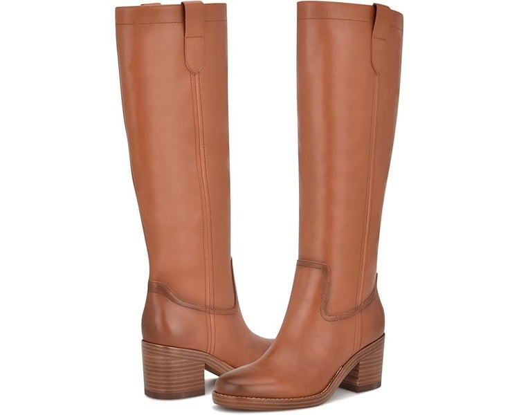 Nine West Hecee Boots Women's US 8.5 Cognac Leather Round Toe Knee-High TZP359