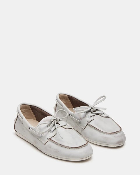 Steve Madden Sag Loafer Women's 9 White Leather Moc Toe Comfort Boat Shoe TZP246