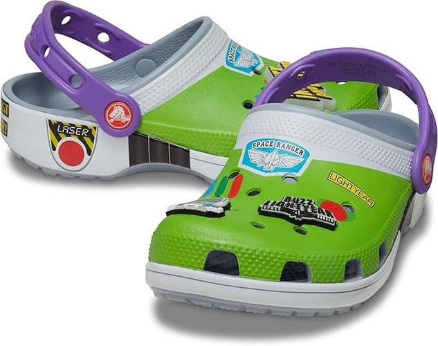 Crocs Buzz Lightyear Classic Clog Kids US 4 Gray Green Round Toe Sandals TLW310