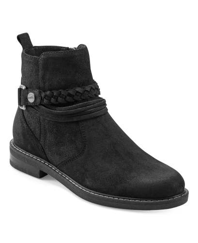 Earth Jeno Boots Women's US 9 Black Suede Braided Strap Round Toe Bootie TZP335
