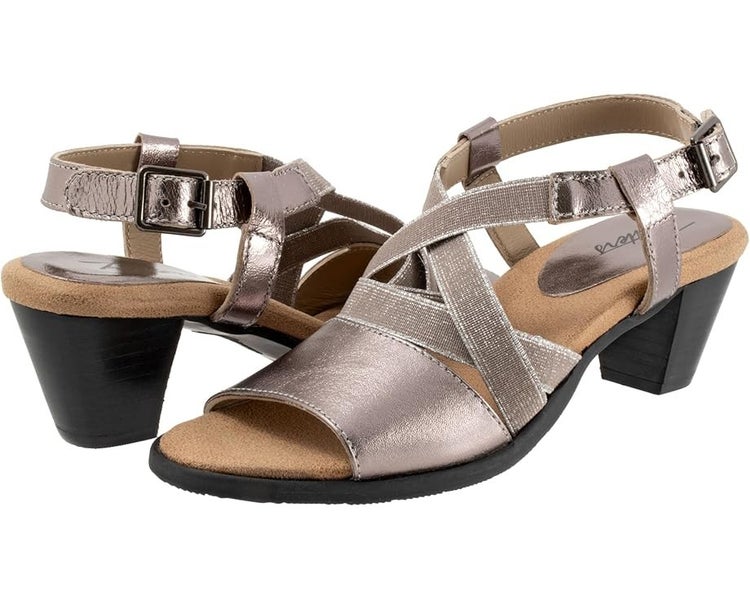 Trotters Meadow Sandals Women's US 9 Pewter Leather Block Heel Strappy TZP308