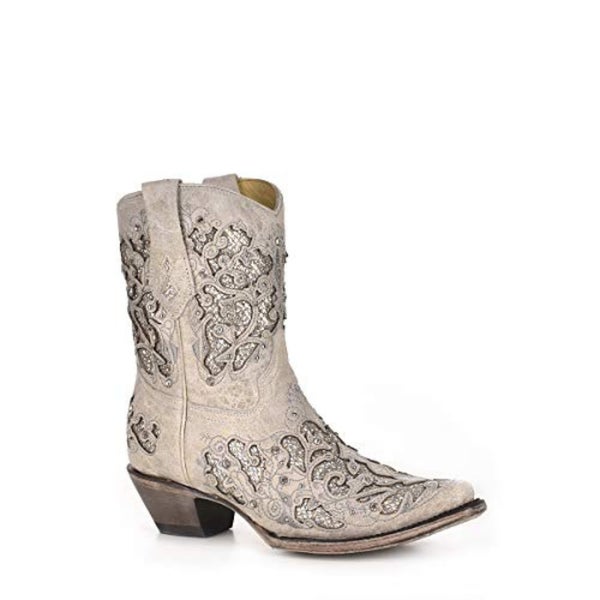 Corral Boots Women's US 7.5 White Leather Snip Toe Wedding Cowboy Bootie TZP301