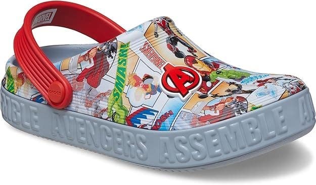 Crocs Avengers Court 209943-0ID Clogs Kids 1 Blue Print Round Toe Slipper TLW307