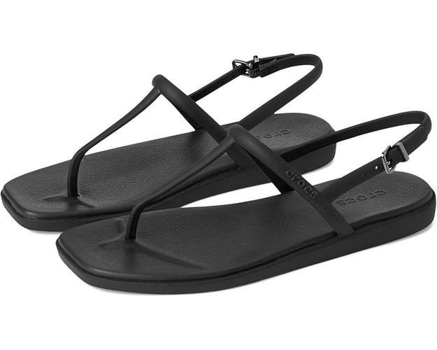 Crocs Miami 209793-001 Flip Flops Girls US 7 Black Slip On Thong Sandals TLW309