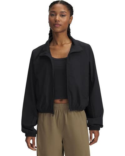 Under Armour Rival Woven Crop Jacket Womens M Black Full Zip Long Sleeves TLW317