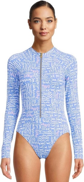 Lilly Pulitzer Randee Rashguard One-Piece Womens 8 Blue Stretch Swimsuits TLW329