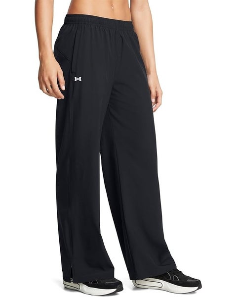 Under Armour Rival Pants Women Large Black Stretch Elastic Waist Wide Leg TLW300