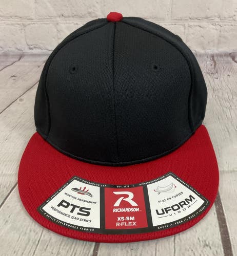 Richardson Youth's DRYVE 100% Polyester R-Flex Baseball Hat Black Red XS-SM