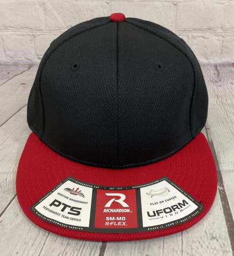 Richardson Youth's DRYVE 100% Polyester R-Flex Baseball Hat Black Red SM-MD