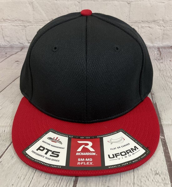 Richardson Youth's DRYVE 100% Polyester R-Flex Baseball Hat Black Red SM-MD