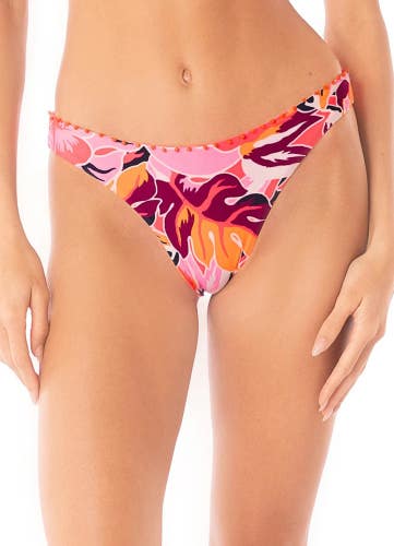 Maaji Coral Leafy Sublimity Bikini Bottom Womens L Pink Overflow Swimwear TLW333