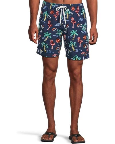 Chubbies Lined Classic 7" Swim Trunks Mens Large Navy Drawstring Waist TLW336