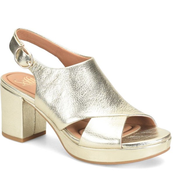 Sofft Liv Sandal Women 9 Platino Gold Metallic Leather Platform Slingback TZP270