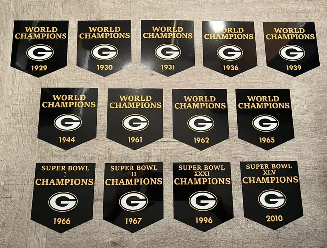 Green Bay Packers Championship Super Bowl Banner Decals Man Cave NFL