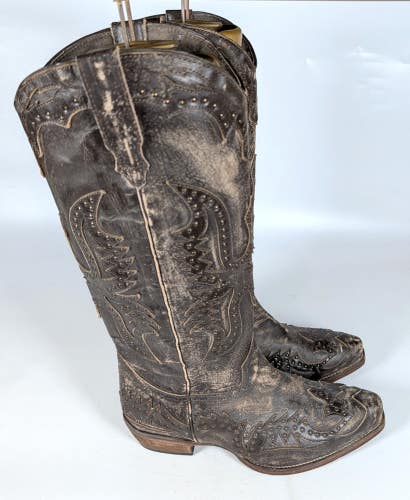 Roper Brown Distressed Leather Phoenix Cowboy Boots Women's Size: 9