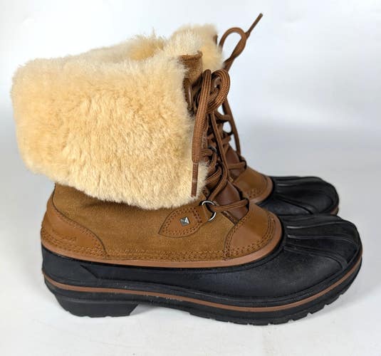 Crocs Allcast Luxe II Boots Womens 9 Brown Leather Waterproof Duck Winter Snow