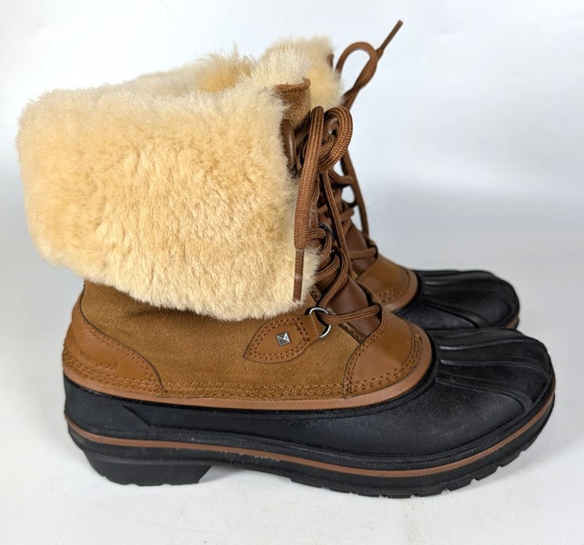 Crocs Allcast Luxe II Boots Womens 9 Brown Leather Waterproof Duck Winter Snow