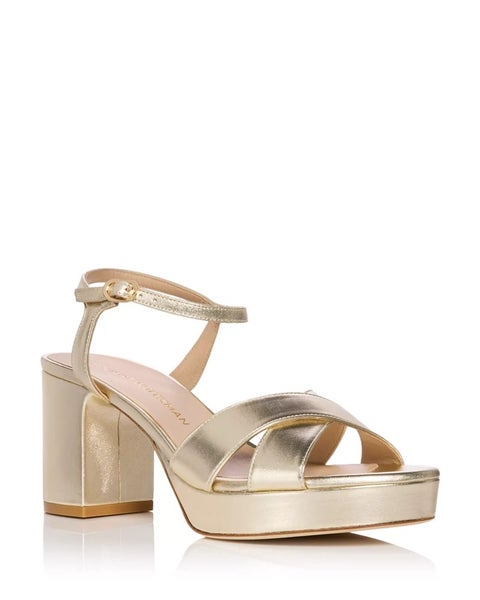 Stuart Weitzman Dayna Sandals Women US 8.5 Light Gold Block Heel Platform TZP279
