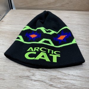 Vintage 90s Embroidered Neon Black Beanie ARCTIC CAT SNOWMOBILE Hat Made in USA
