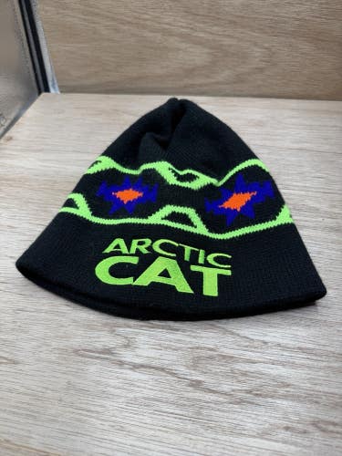 Vintage 90s Embroidered Neon Black Beanie ARCTIC CAT SNOWMOBILE Hat Made in USA