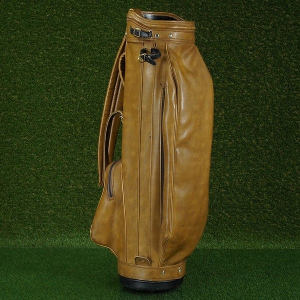 ARNOLD PALMER STAFF BAG 3 WAY DIVIDERS 8 TOP GOLF BAG, TAN / BROWN ~ VINTAGE!!