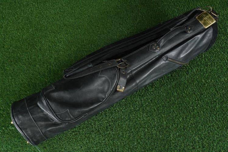 SUN MOUNTAIN GENUINE LEATHER SUNDAY / CARRY BAG 4-WAY DIVIDERS GOLF BAG, BLACK