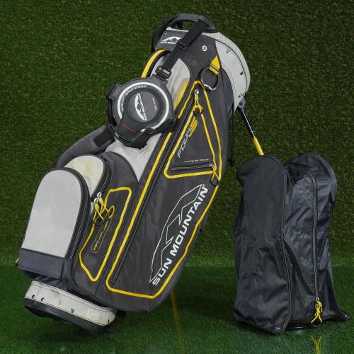 SUN MOUNTAIN FOUR 5 STAND BAG 14 WAY DIVIDERS GOLF BAG, YELLOW / GRAY ~ NICE!!