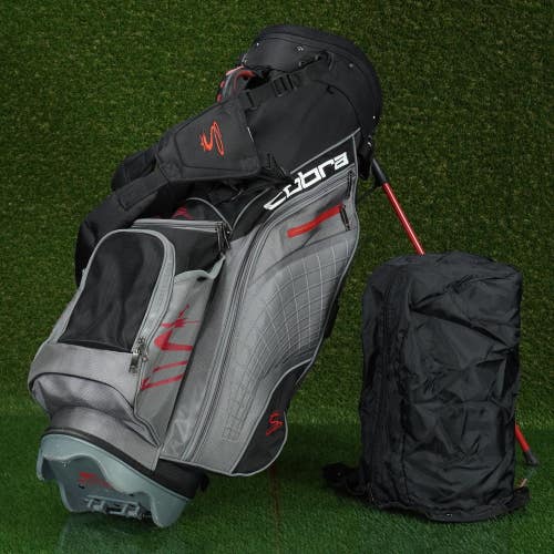 KING COBRA STAND BAG 5 WAY DIVIDERS GOLF BAG, GRAY / RED ~ VERY NICE!!