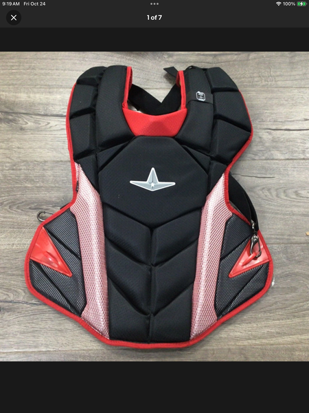 All Star MVP Pro Adult Catcher's Gear Chest Protector Helmet Baseball Red Black (New)