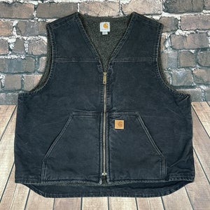 Carhartt V26 Black Duck Sherpa Lined Canvas Work Vest Size XL Work Outdoors NICE