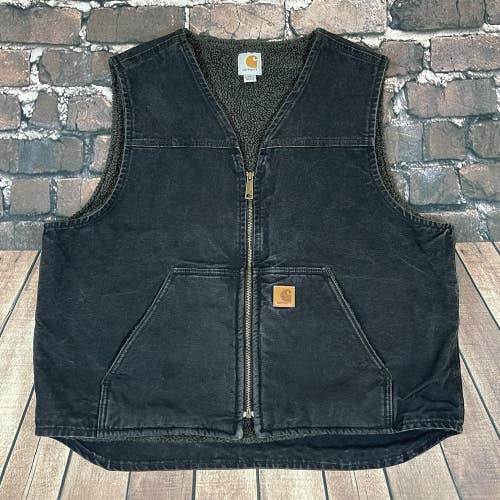Carhartt V26 Black Duck Sherpa Lined Canvas Work Vest Size XL Work Outdoors NICE