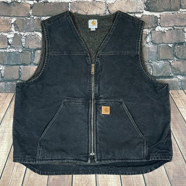 Carhartt V26 Black Duck Sherpa Lined Canvas Work Vest Size XL Work Outdoors NICE