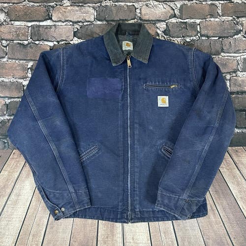 Vintage Carhartt Detroit Blanket Lined Navy Blue Jacket Size Large Rare J01