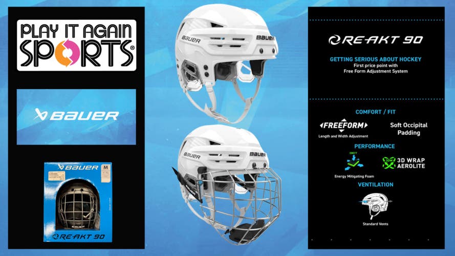 BRAND NEW! Bauer Re-akt 90 Helmet Combo Medium (White)