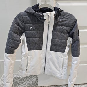 White/Charcoal Gray Women's Obermeyer Transverse Jacket Size 2, Like New