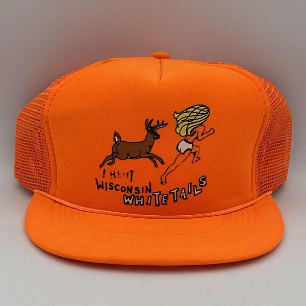 Vintage I Hunt Wisconsin Whitetails Deer Hunting Orange Snapback Trucker Hat Cap
