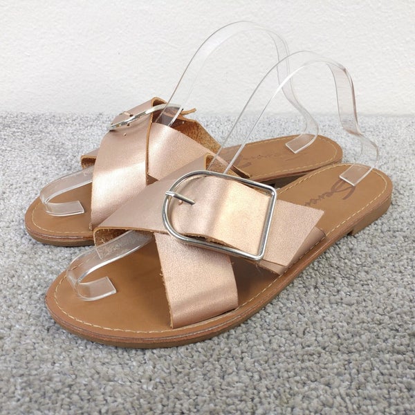 Seven7 Sandals Womens 11 Shoes Criss Cross Buckle Pink Metallic Flats