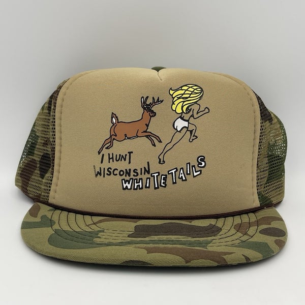 Vintage I Hunt Wisconsin Whitetails Deer Hunting Camo Snapback Trucker Hat Cap