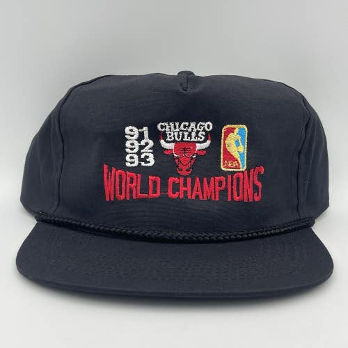 Vintage Chicago Bulls NBA World Champions Snapback Hat 1991 1992 1993 3 Peat NOS