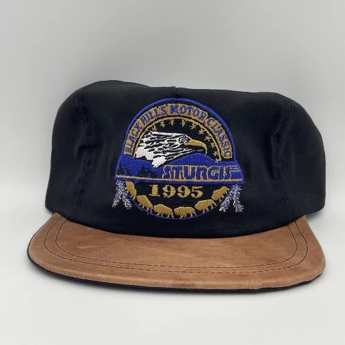 Vintage 1995 Black Hills Motor Classic Sturgis Leather Strapback Hat Cap - NOS