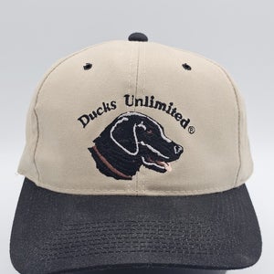 Vintage Ducks Unlimited Hunting Black Lab Dog Promo Beige Vtg Strapback Hat Cap