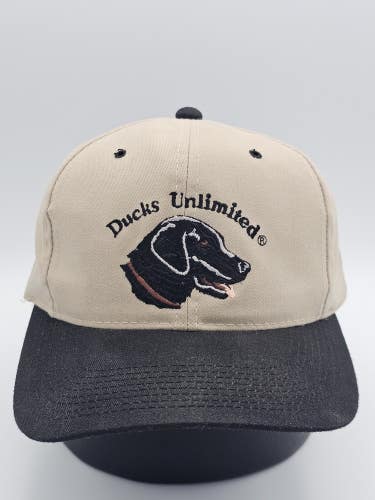 Vintage Ducks Unlimited Hunting Black Lab Dog Promo Beige Vtg Strapback Hat Cap