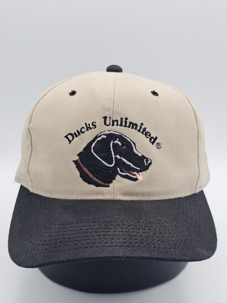 Vintage Ducks Unlimited Hunting Black Lab Dog Promo Beige Vtg Strapback Hat Cap