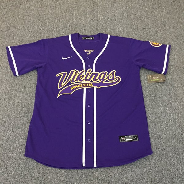 Men's Minnesota Vikings Justin Jefferson Mesh Button-Up Baseball Jersey Size Large