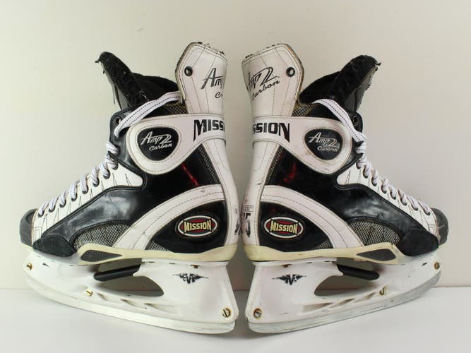Mission White Leather Amp 2 Carbon Hockey Skates 9 (Used) Men 10.5 US